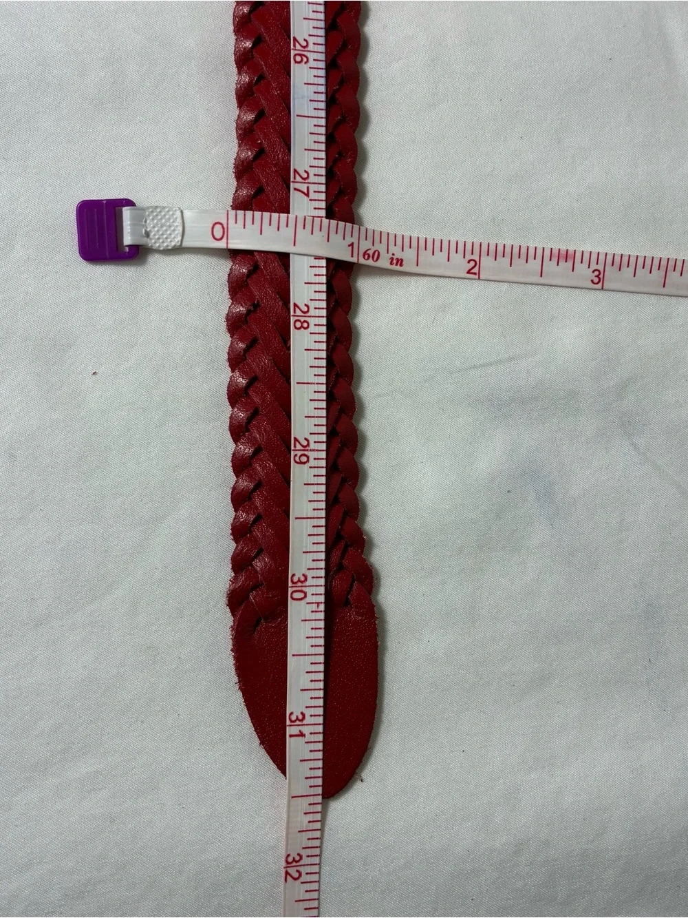 Womens belt Sz small woven red leather split cowhide